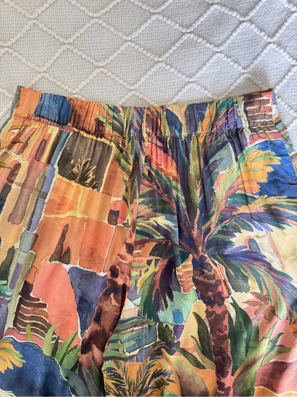 Oysho Tropical Print Wide Leg Palazzo Pants Size L Elastic Back Viscose Resort - Picture 9 of 12